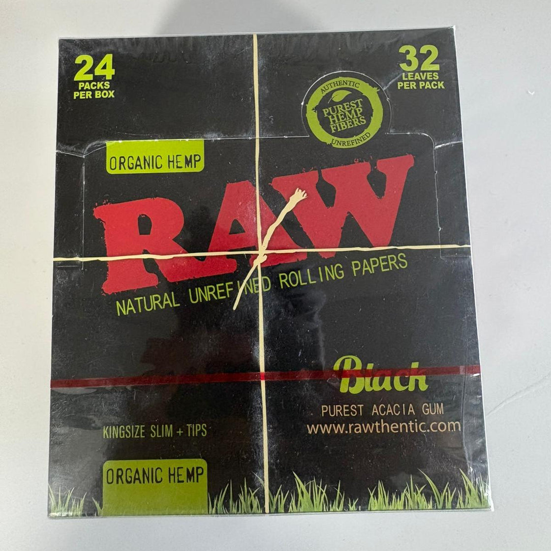 Raw Black Organic Hemp King Size Slim + Tips Rolling Papers (Box of 24)