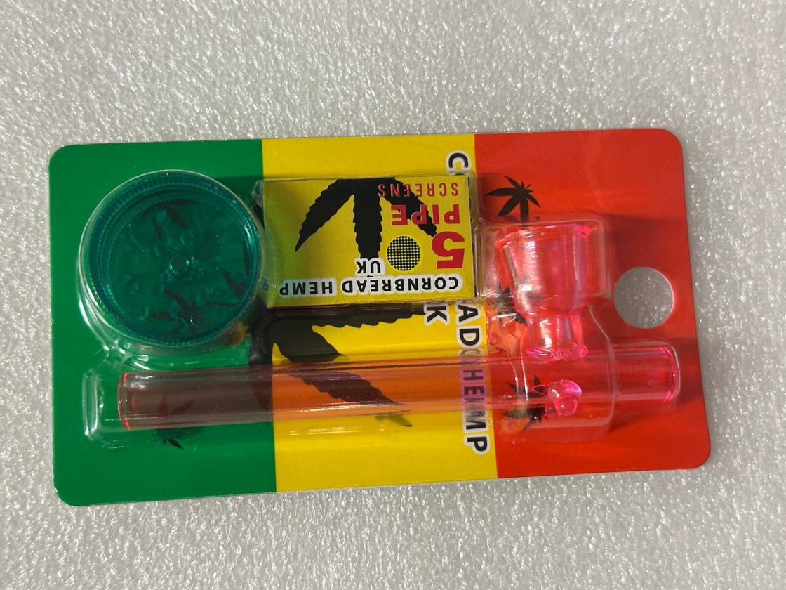 Glass pipes with mini plastic grinder (Box of 12)
