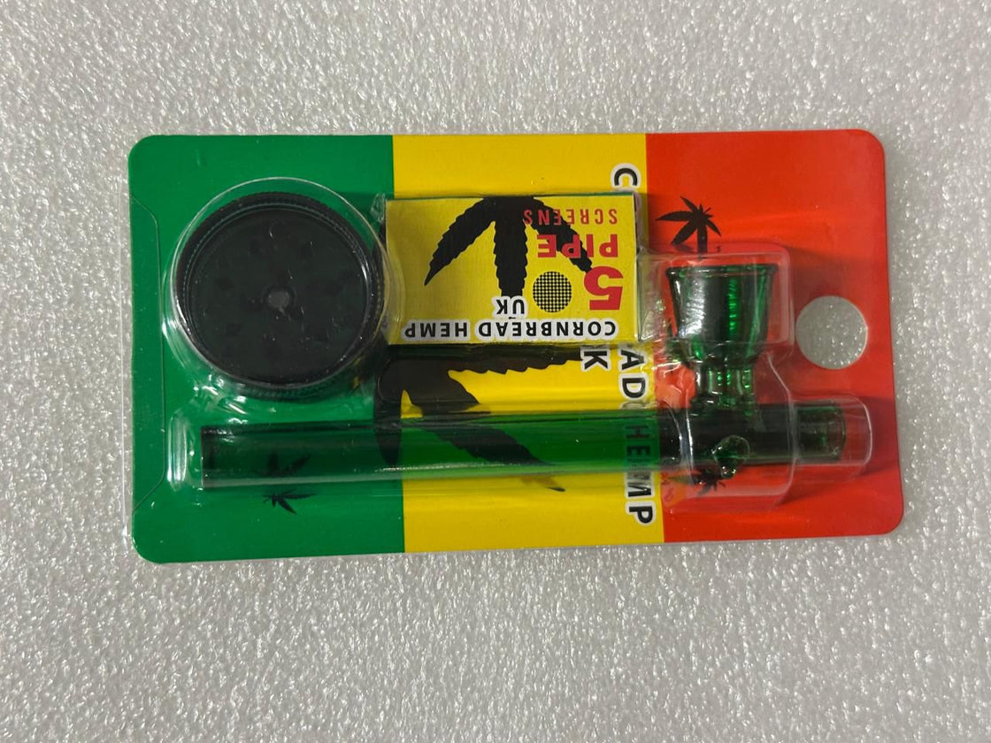 Glass pipes with mini plastic grinder (Box of 12)