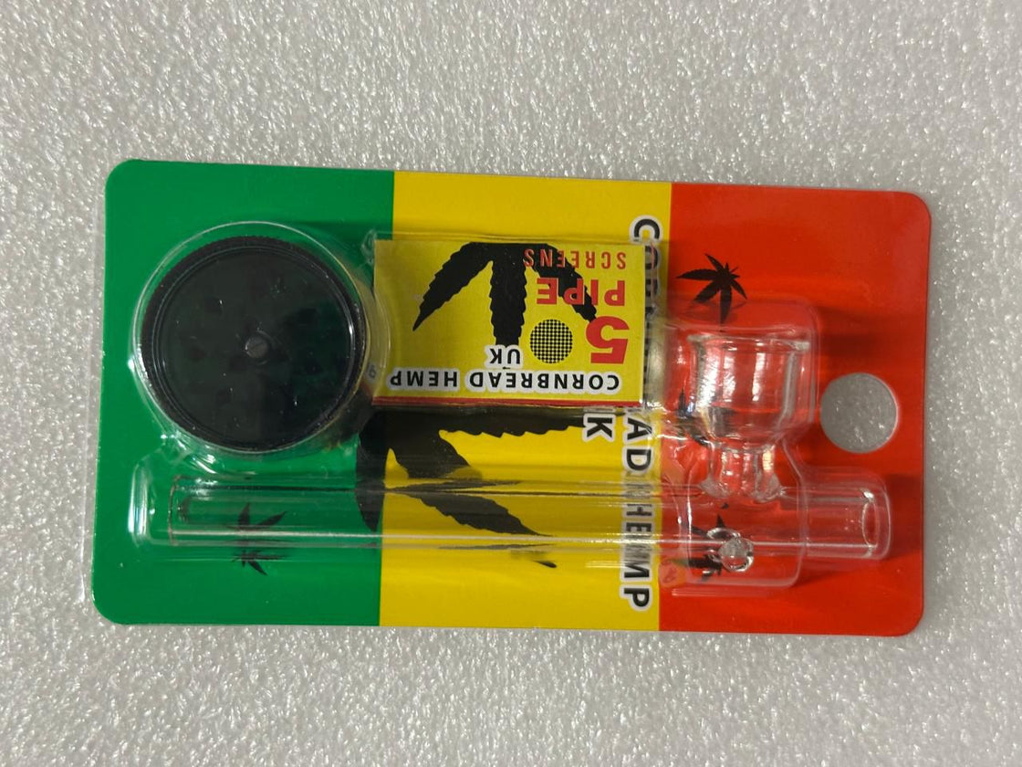 Glass pipes with mini plastic grinder (Box of 12)